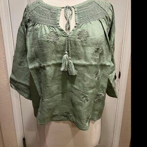 NWT MAGASCHONI Tie Neck Embroidered Linen Top Sz S